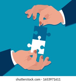 Team work concept, hands and puzzles, vector illustration