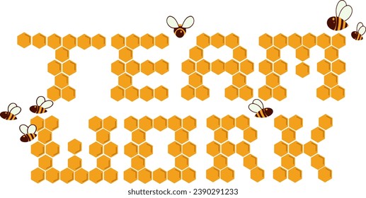 Ilustración de concepto de trabajo en equipo Vector de fondo de abejas honeycomb. Carta de trabajo en equipo con abeja y panza. 