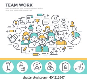 Team Work Concept Illustration Thin Line Flat Design