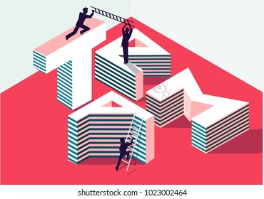 Team work concept with isometric 3D sign