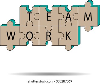 Team work concept puzzle. Business teamwork, success group partnership, unity connection, together communication, strategy cooperation, connect and support. Vector design unusual illustration