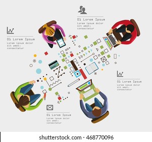 Team work concept. Siting People top view.