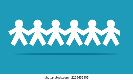 Team work concept. Unity community. Paper people holding hands in chains