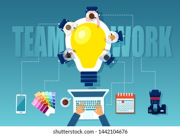 Team work concept. Vector of businesspeople, creative team brainstorming a new idea
