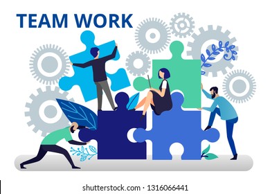 Team Work Concept. Vector Illustration In Flat Style. People Working Together For Success Business. People Working Hard For Better Future. Business Concept For Web Banners And Brochures.