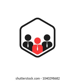 team work connect like together logo. concept of individual company workforce or employment and finding talent. flat simple trend modern searching job hexagon logotype graphic design isolated on white