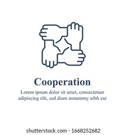 Team Work, Cooperation Or Collaboration, Unity Or Trust, Partnership Concept, Employee Engagement, Hold Hands In Circle, Common Ground, Volunteer Organization, Social Issue, Company Culture, Line Icon