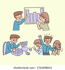  trabajo en equipo linda ilustración de dibujos animados trabajo personas éxito concepto de ilustración