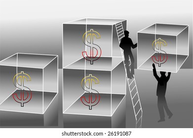 team work with dollar cubes	