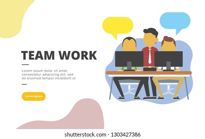 Team Work flat design banner illustration concept for digital marketing and business promotion