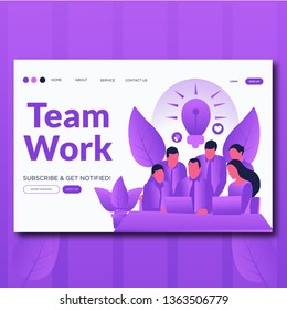 Team Work- Flat illustration landing page for teamwork business website.