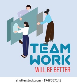 Team arbeitet flache Illustration mit Zitaten