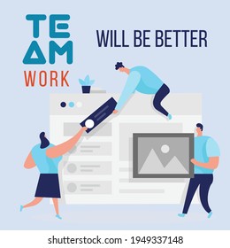 ilustración plana de trabajo en equipo con comillas