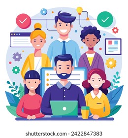 Team arbeitet flache Illustration mit natürlicher Schönheit.