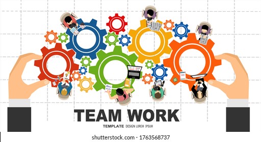 Team work gears concept. Team management. Teamwork management. Concepts for business analysis and planning, consulting, team work. Idea of cooperation, togetherness and collaboration.