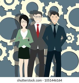 team work  with gears on the background