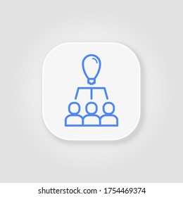 Team work. General idea blue line icon on gray background