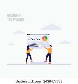 Team work with graphs landing page illustrations