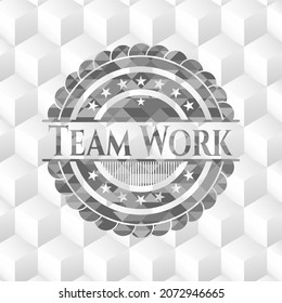 Team Work grey emblem with geometric cube white background. 