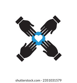 Team work. Team hands together icon with heart sign, favorite, like, love, care symbol