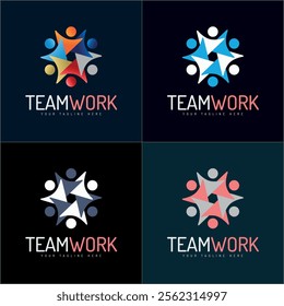 team work hexagram stars modern logo set template design