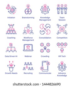 Iconos de línea delgada relacionados con el trabajo en equipo y la gestión de recursos humanos - Accionamiento editable - Vector