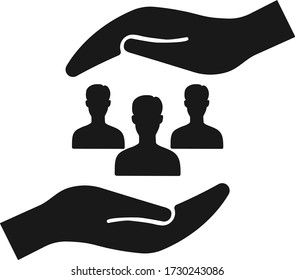 Icono de trabajo en equipo. grupo de personas e icono de mano