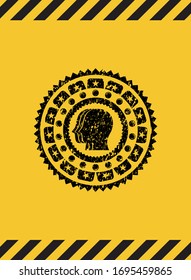team work icon grunge black emblem with yellow background, warning sign. Vector Illustration. Detailed.