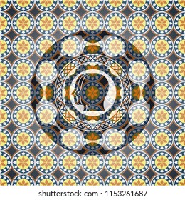 team work icon inside arabesque emblem. arabic decoration.