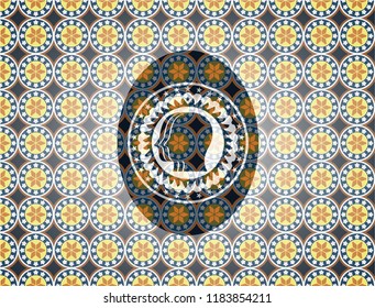 team work icon inside arabesque emblem background. arabic decoration.