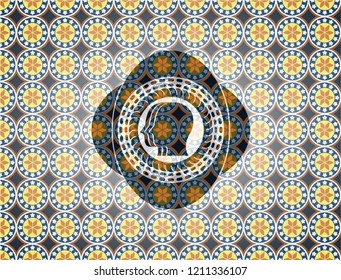 team work icon inside arabesque emblem. arabic decoration.