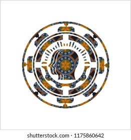 team work icon inside arabic style badge. Arabesque decoration.
