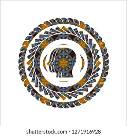 team work icon inside arabic emblem background. Arabesque decoration.