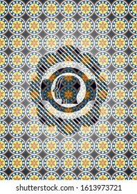 team work icon inside arabic emblem. Arabesque decoration.
