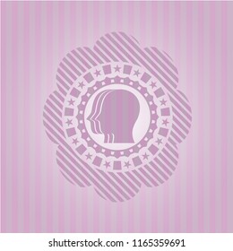 team work icon inside badge with pink background