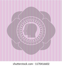 team work icon inside badge with pink background