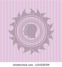 team work icon inside badge with pink background