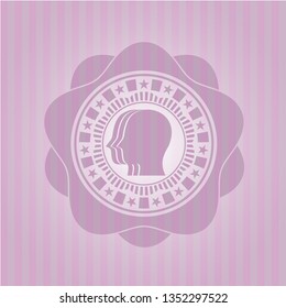 team work icon inside badge with pink background