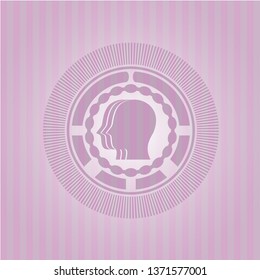 team work icon inside badge with pink background