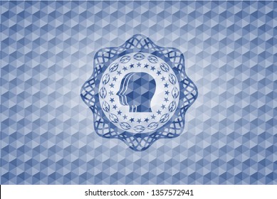 team work icon inside blue hexagon emblem.