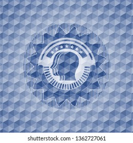 team work icon inside blue hexagon badge.