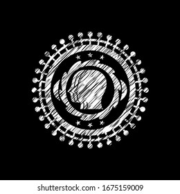 team work icon inside chalkboard emblem on black board