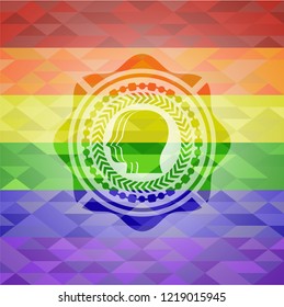 team work icon inside emblem on mosaic background with the colors of the LGBT flag