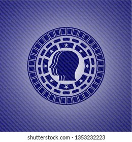 team work icon inside emblem with jean background