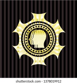 team work icon inside gold badge or emblem