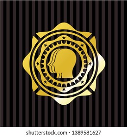 team work icon inside golden emblem