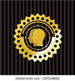 team work icon inside golden emblem or badge