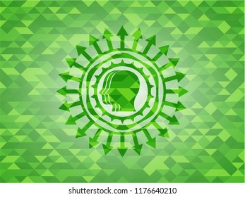 team work icon inside green mosaic emblem