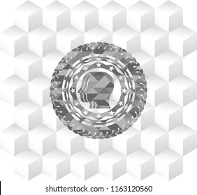 team work icon inside grey emblem. Retro with geometric cube white background