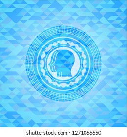 team work icon inside light blue mosaic emblem